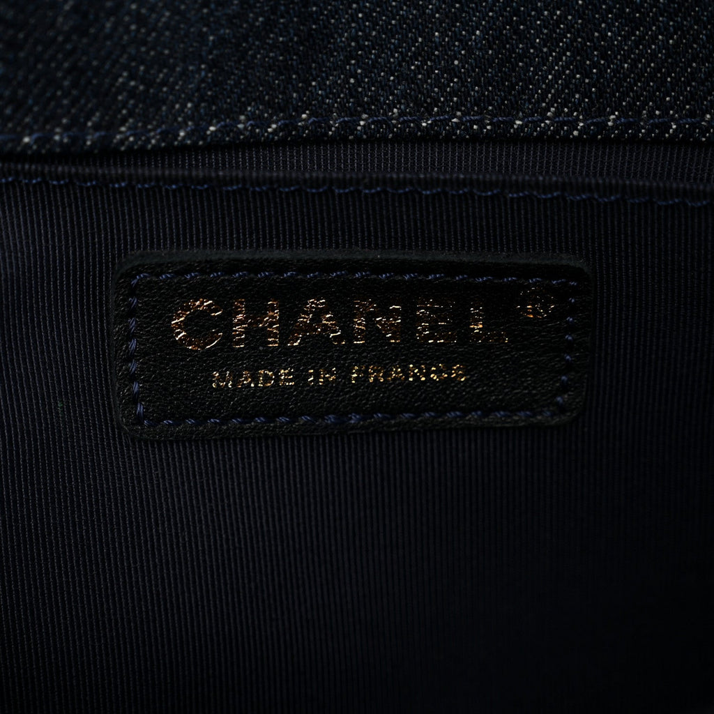 Tweed Denim Medium Boy Flap Navy Blue