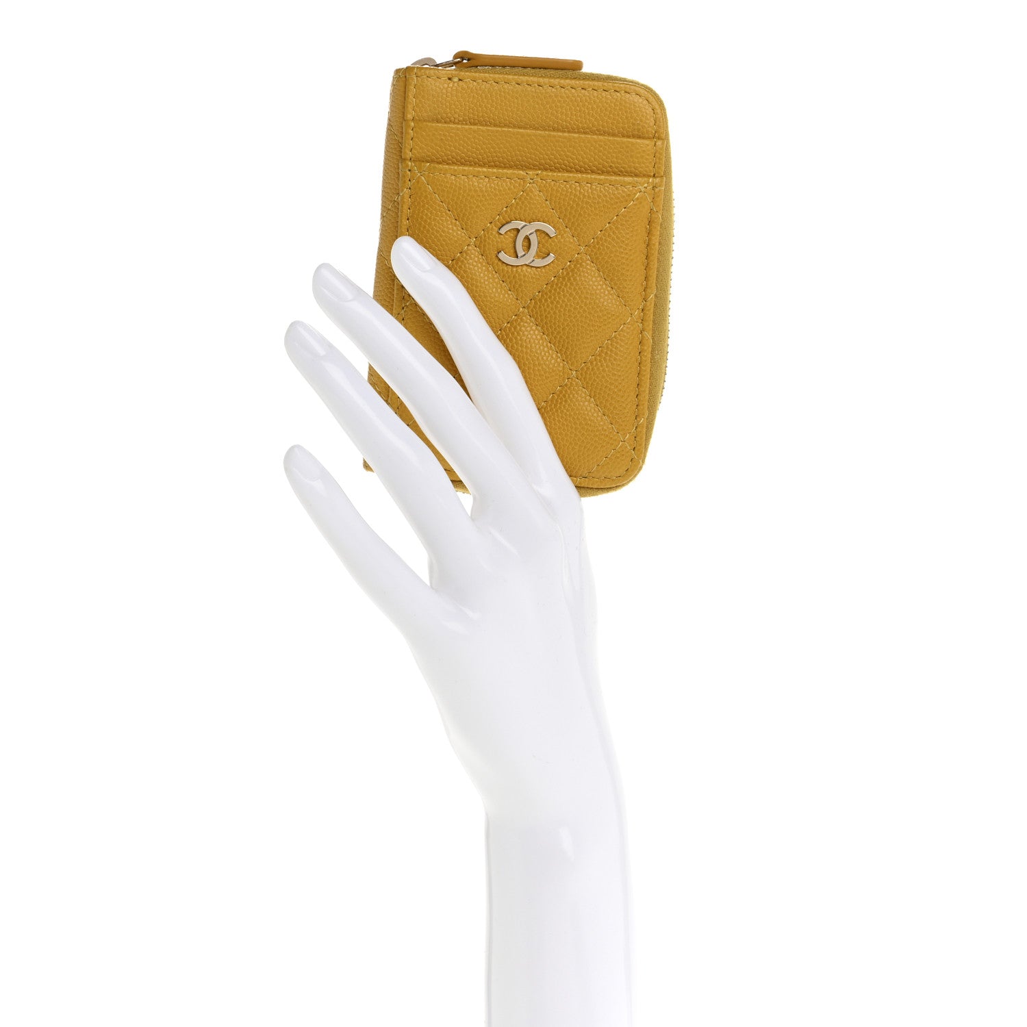 Caviar Quilted Zip  Holder Yellow