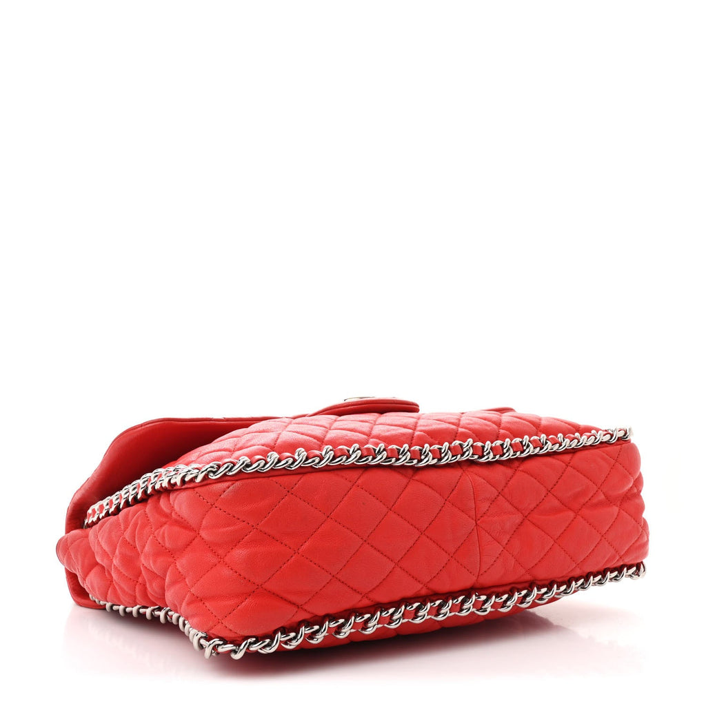 Washed Lambskin Quilted Maxi Chain Around Flap Red