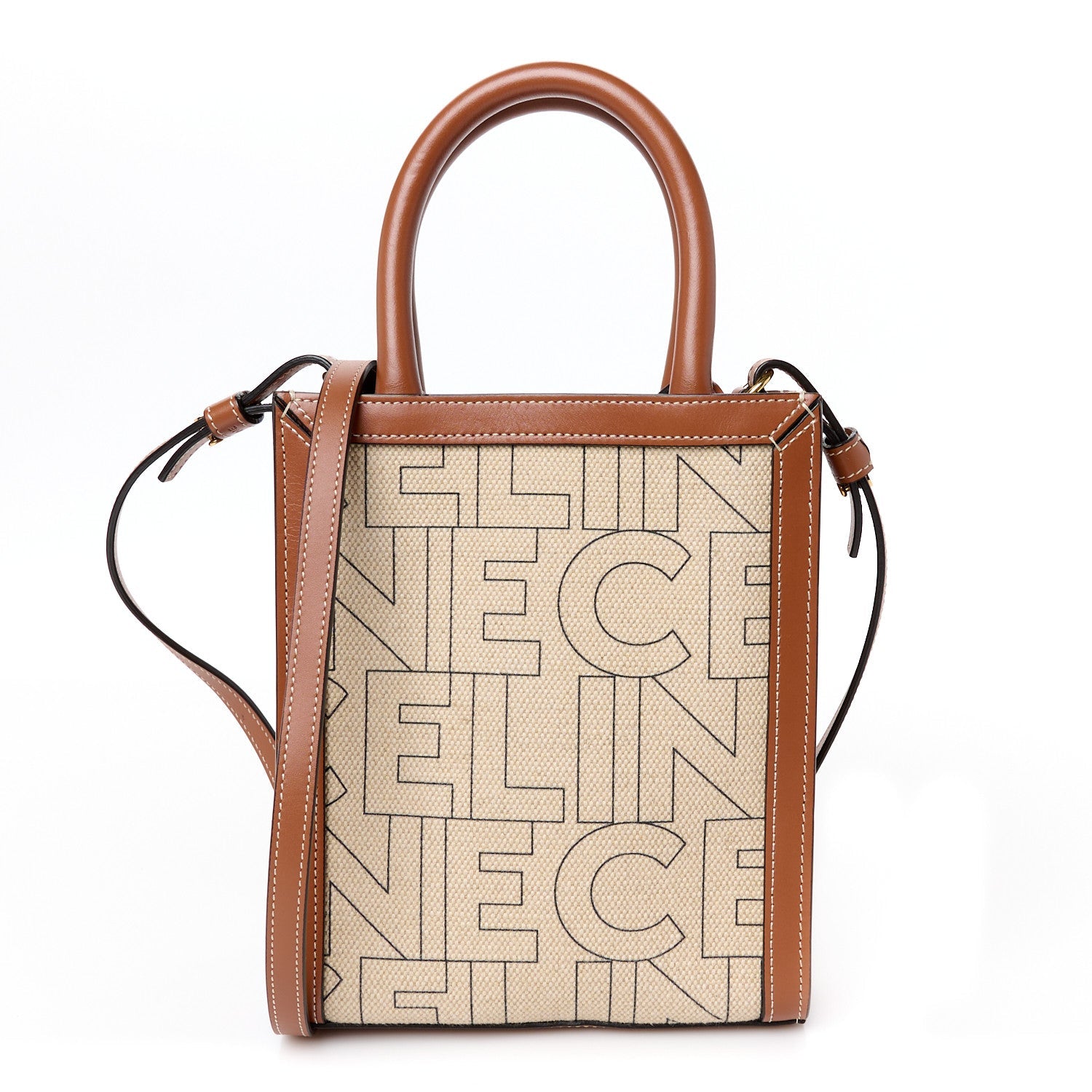 Canvas Calfskin All Over Print Mini Vertical Cabas Natural Tan