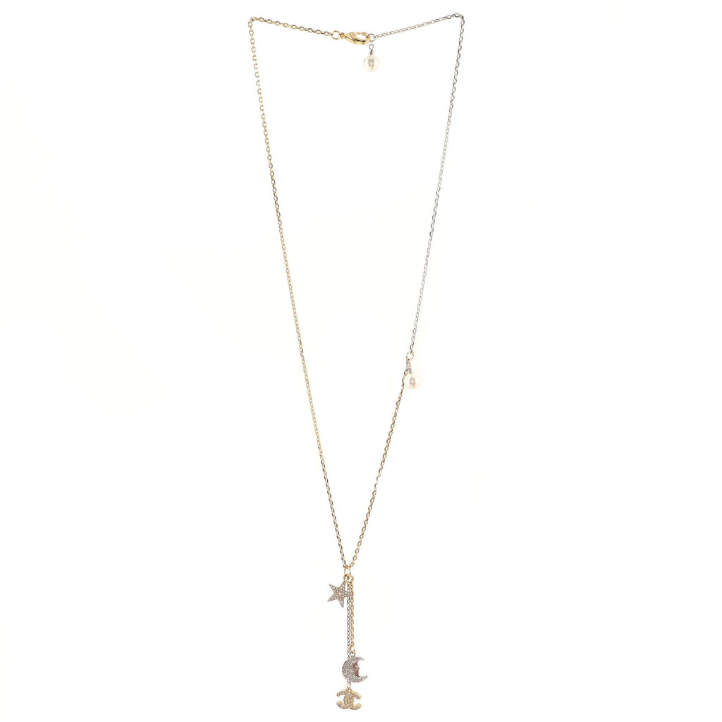 CC Moon Star Drop Necklace Metal with Crystals and Pearls