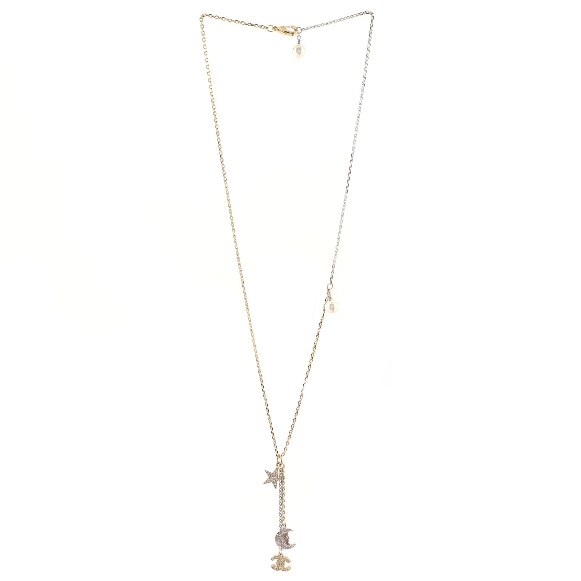 CC Moon Star Drop Necklace Metal with Crystals and Pearls