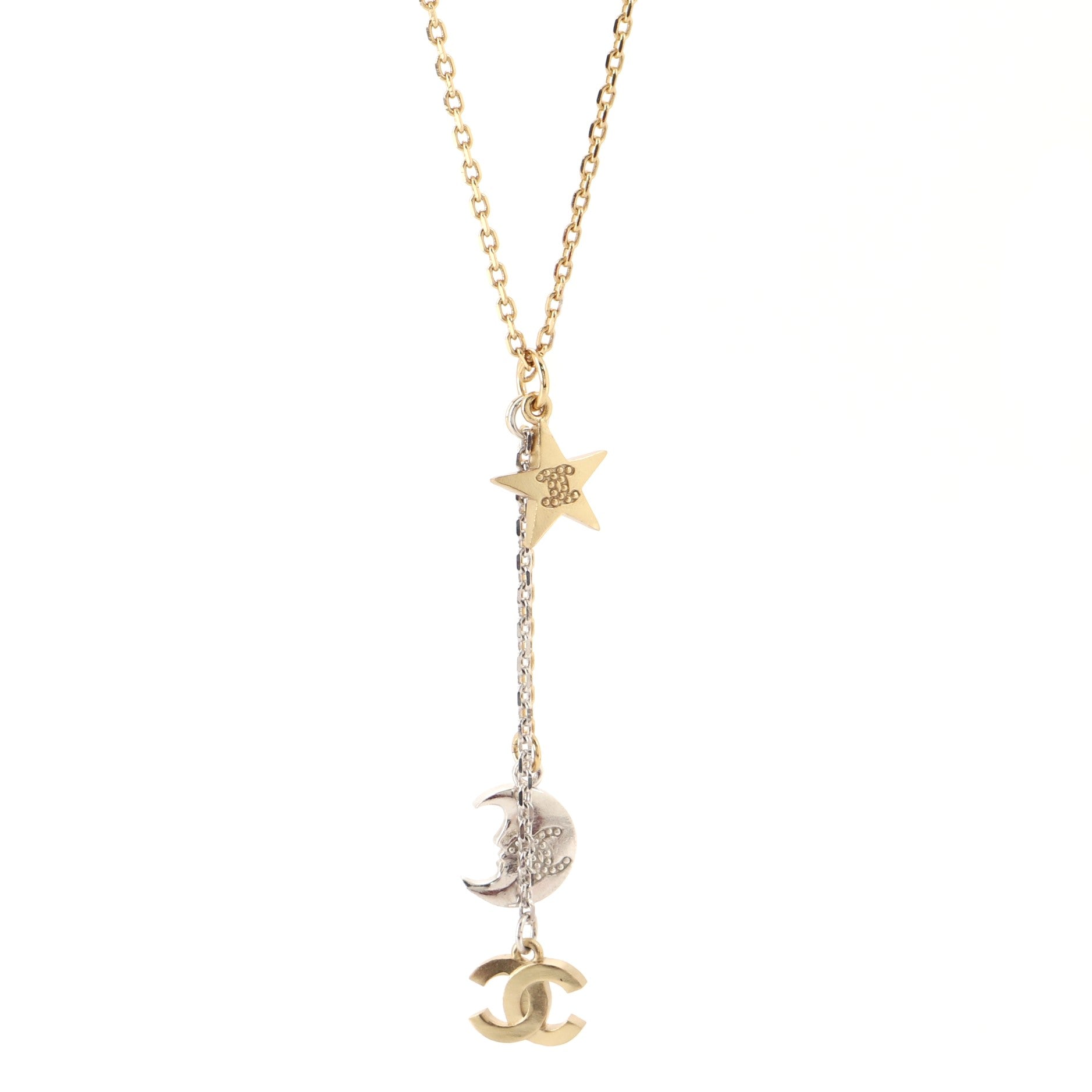 CC Moon Star Drop Necklace Metal with Crystals and Pearls