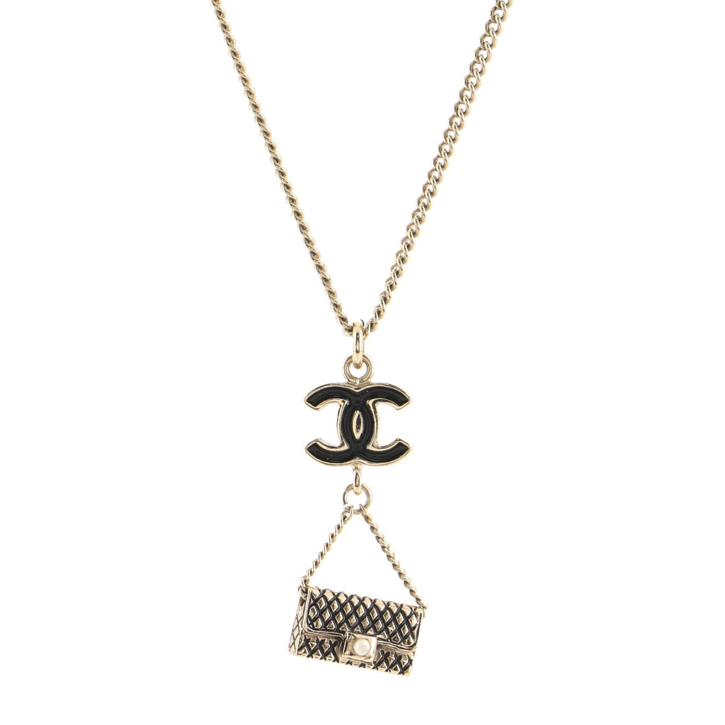 CC Flap Bag Pendant Long Necklace Metal and Enamel