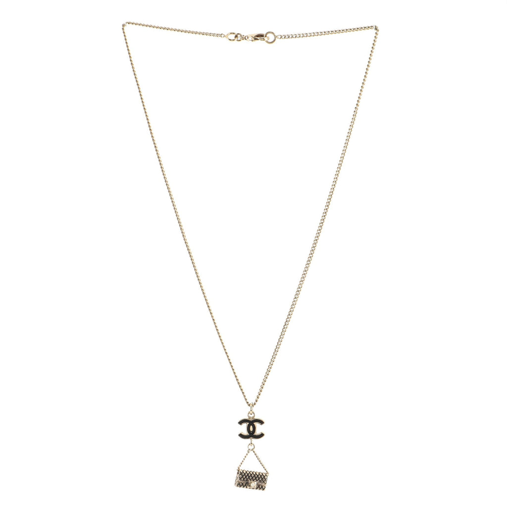 CC Flap Bag Pendant Long Necklace Metal and Enamel