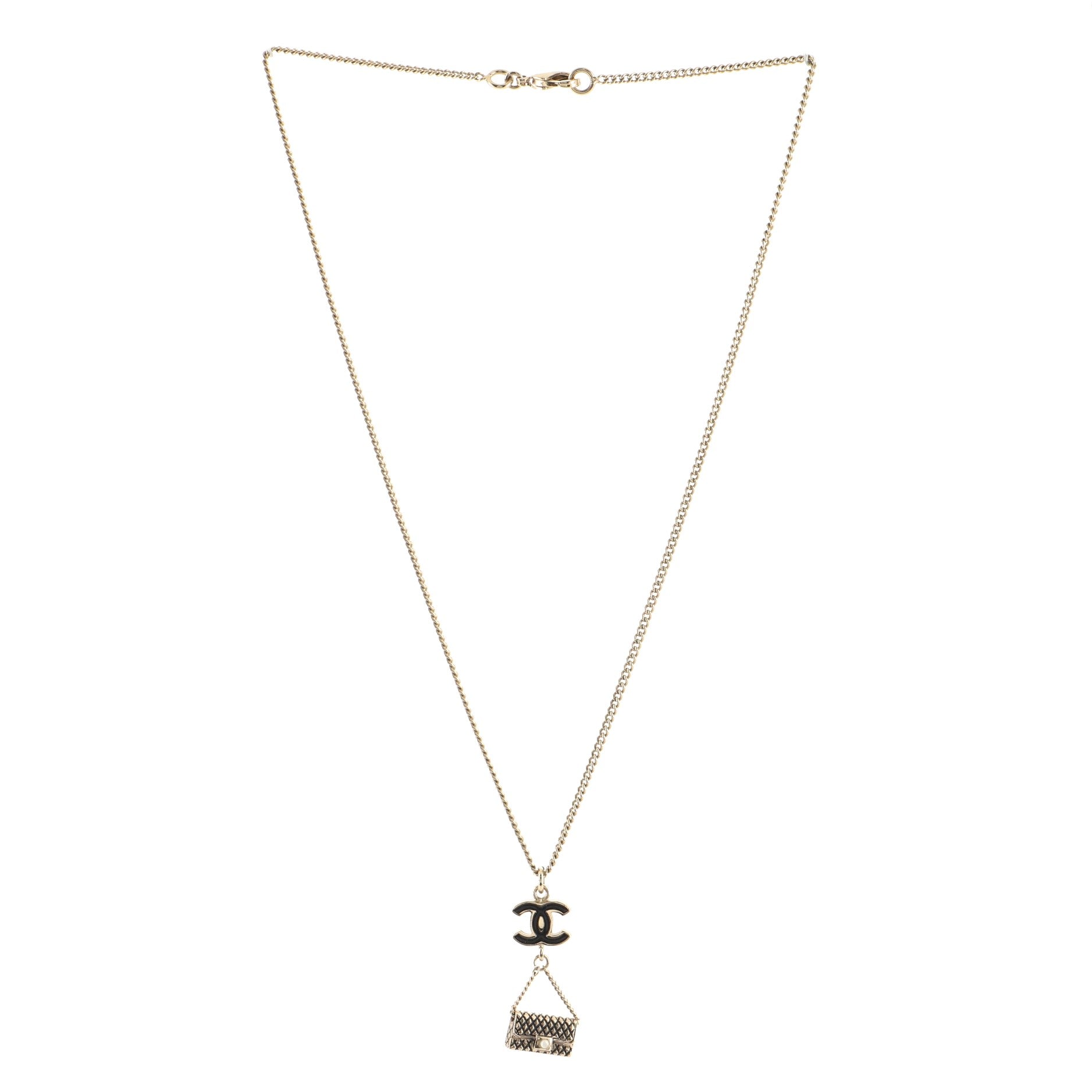 CC Flap Bag Pendant Long Necklace Metal and Enamel