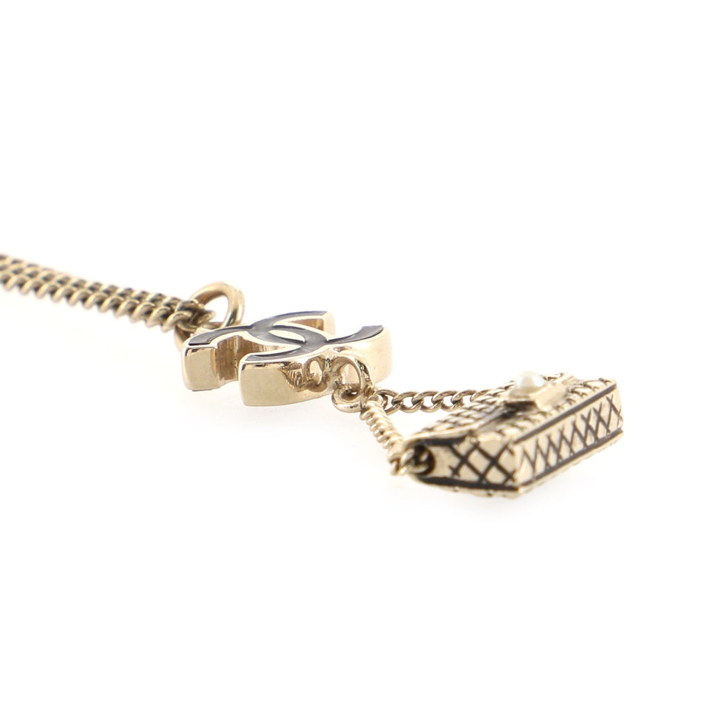CC Flap Bag Pendant Long Necklace Metal and Enamel