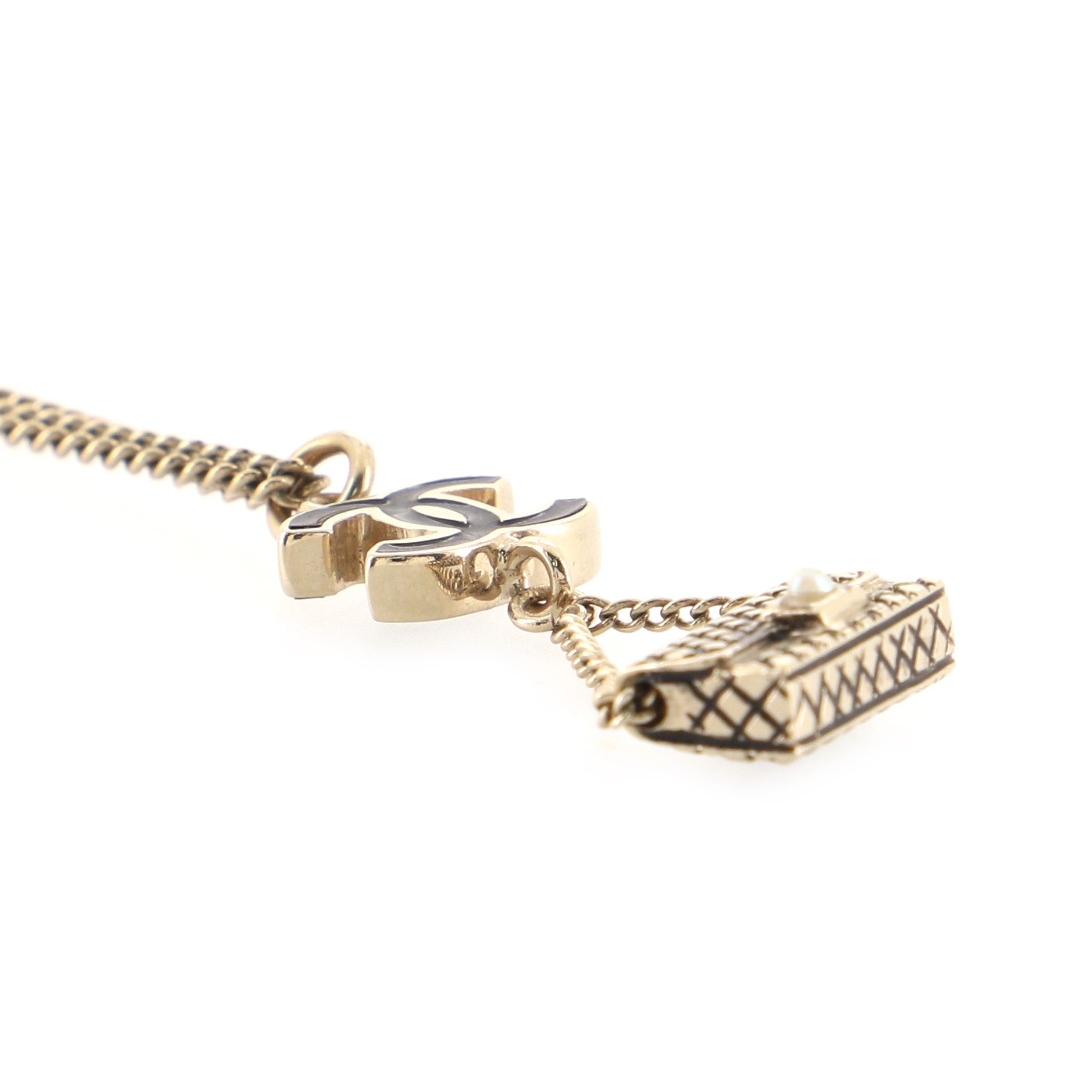 CC Flap Bag Pendant Long Necklace Metal and Enamel