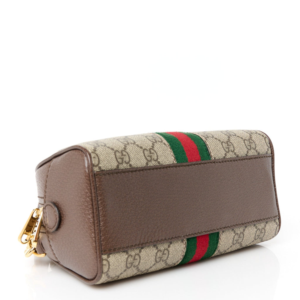 GG Supreme Monogram Textured Dollar Calfskin Web Mini Ophidia Top Handle Bowler Bag Beige Ebony New Acero