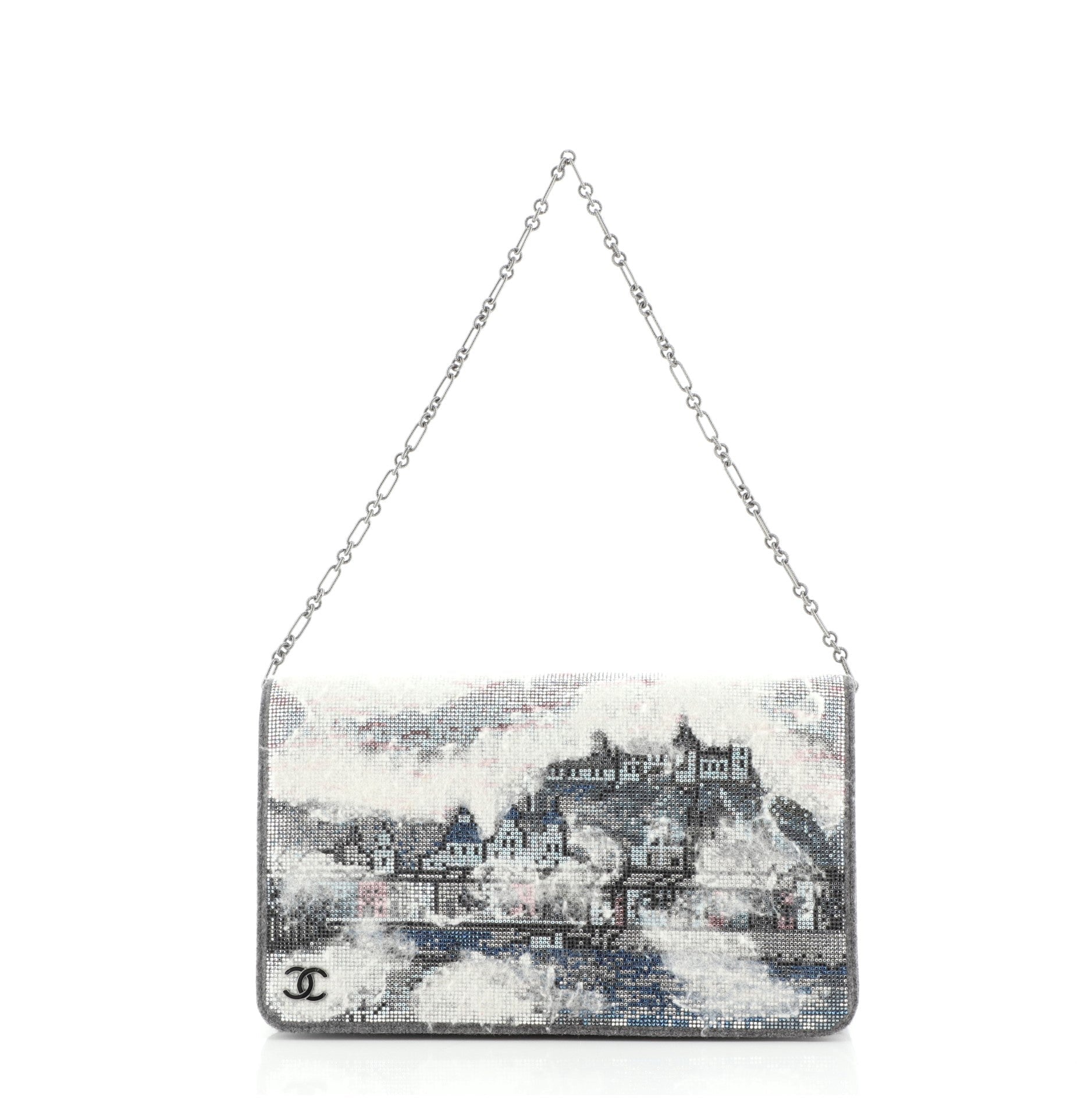 Paris-Salzburg Chain Flap Clutch Strass Embellished Wool Mini