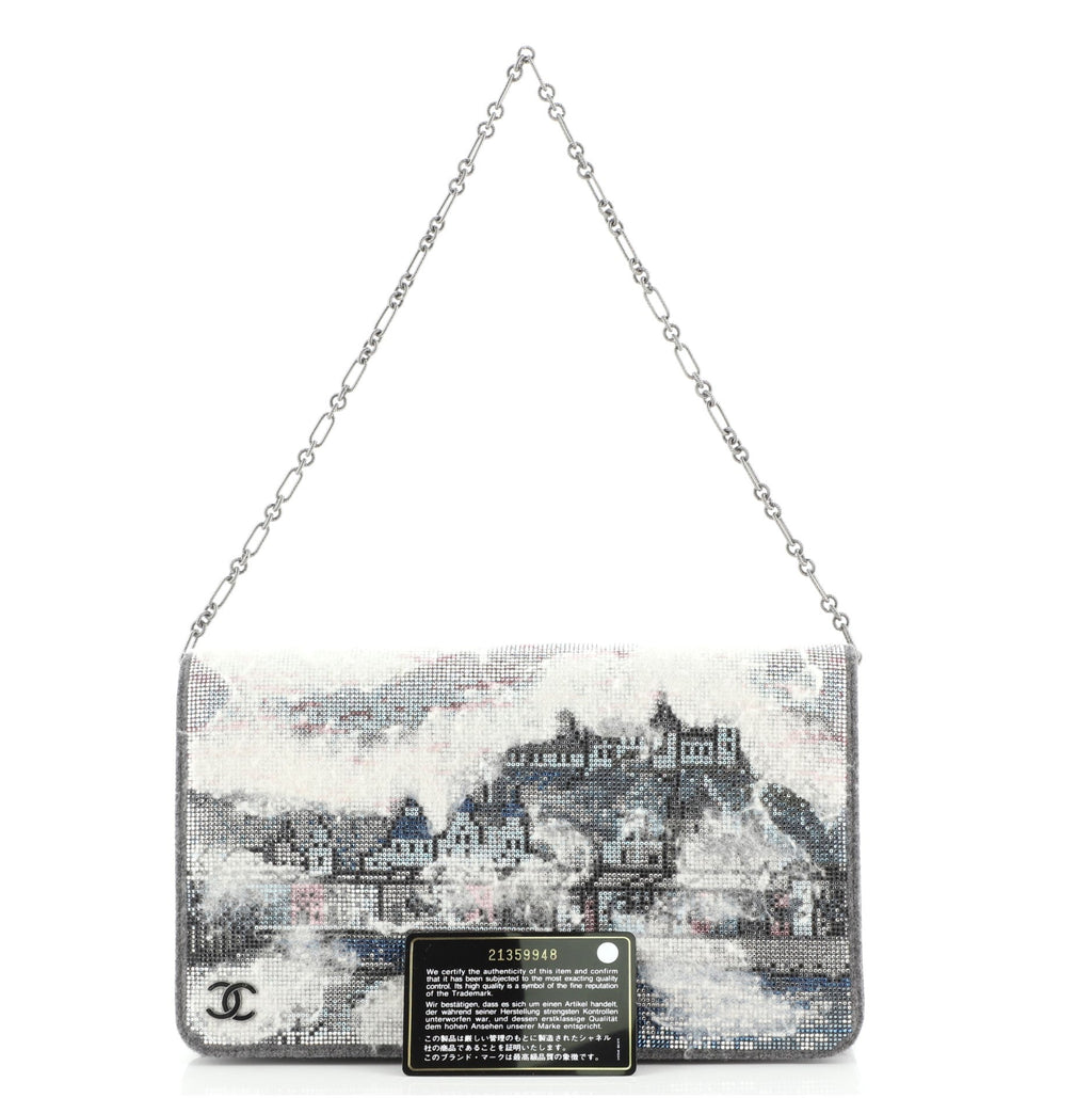 Paris-Salzburg Chain Flap Clutch Strass Embellished Wool Mini