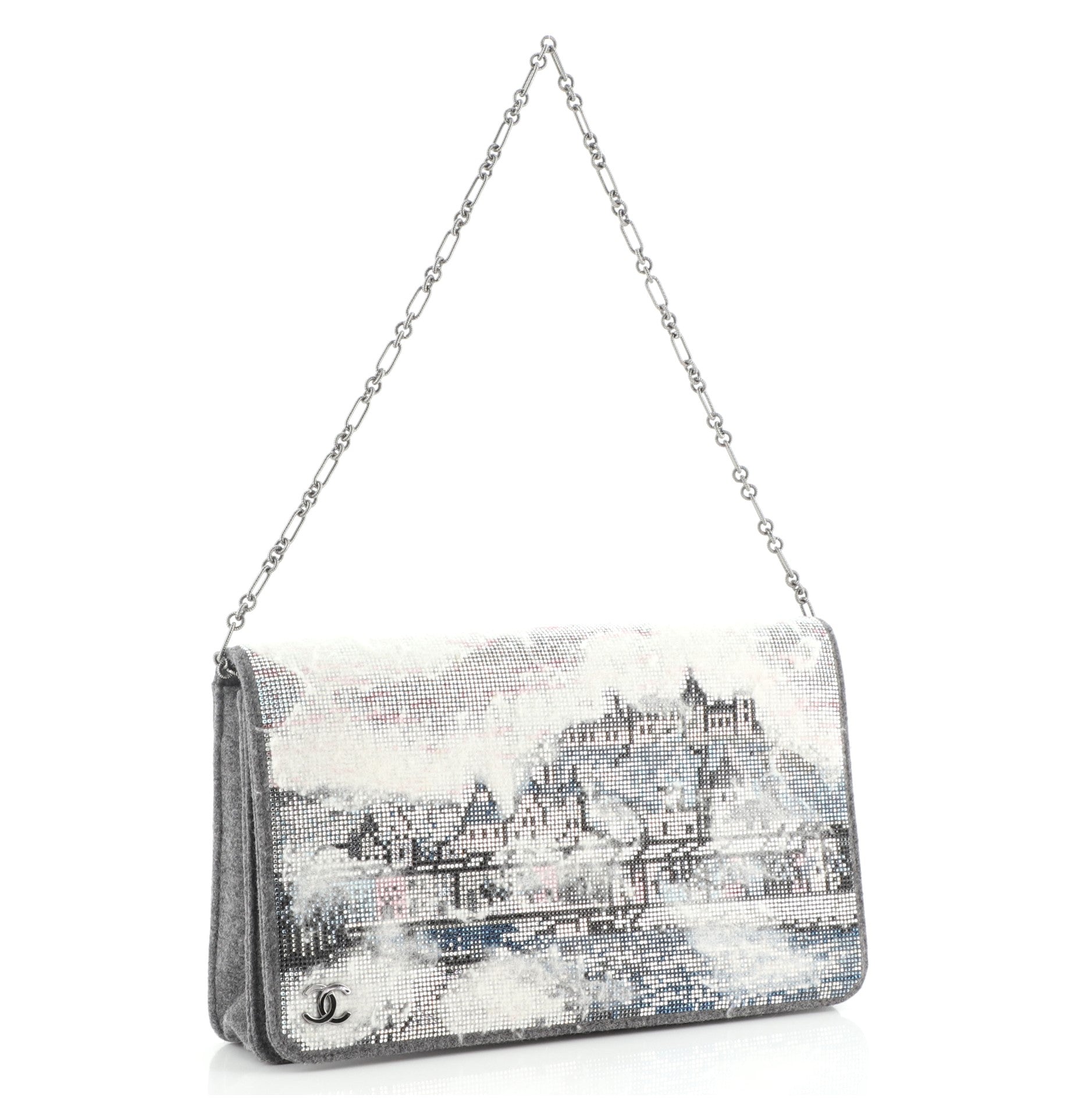 Paris-Salzburg Chain Flap Clutch Strass Embellished Wool Mini