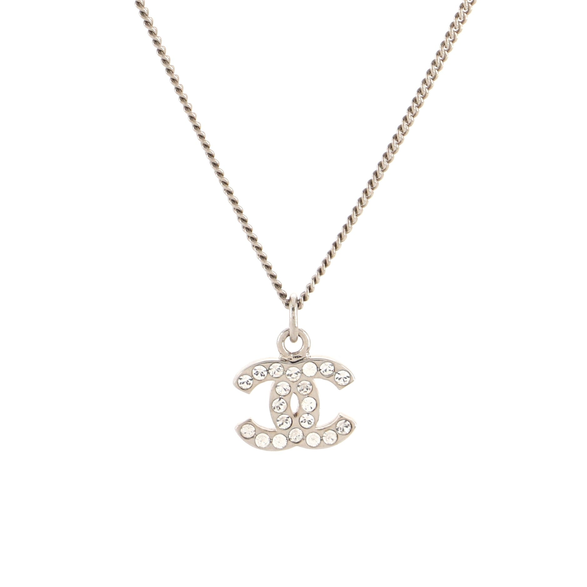 CC Pendant Necklace Crystal Embellished Metal