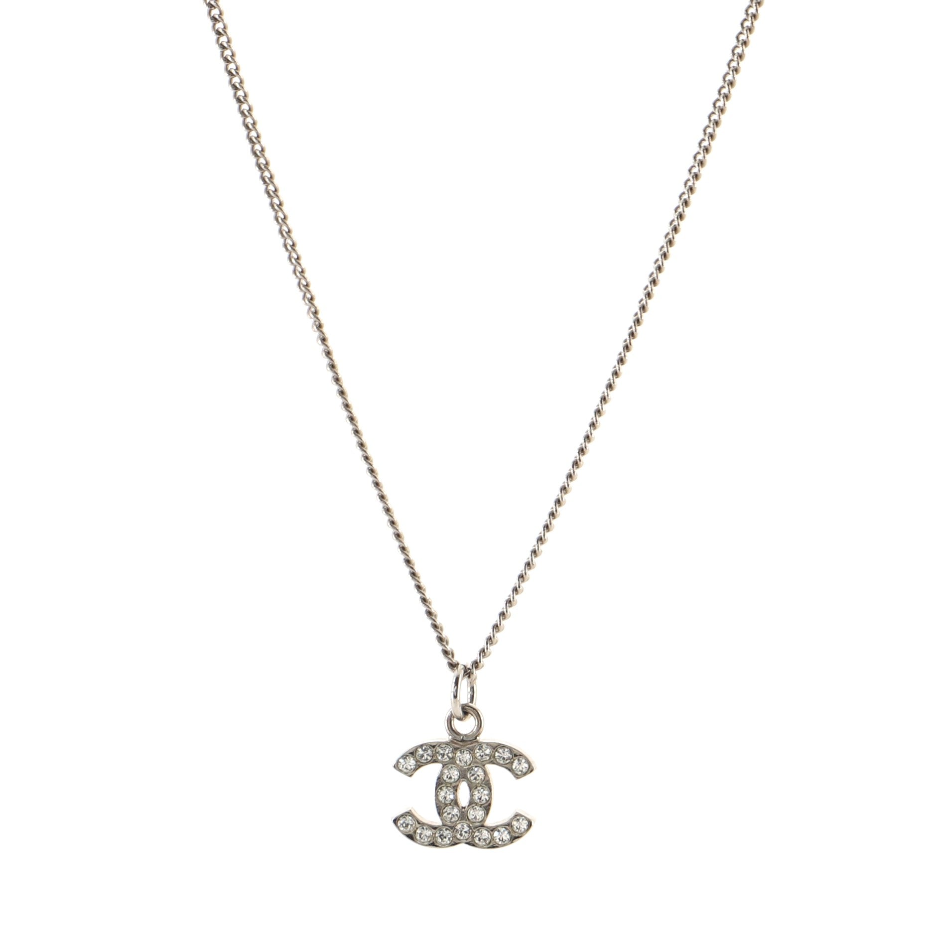 CC Pendant Necklace Crystal Embellished Metal