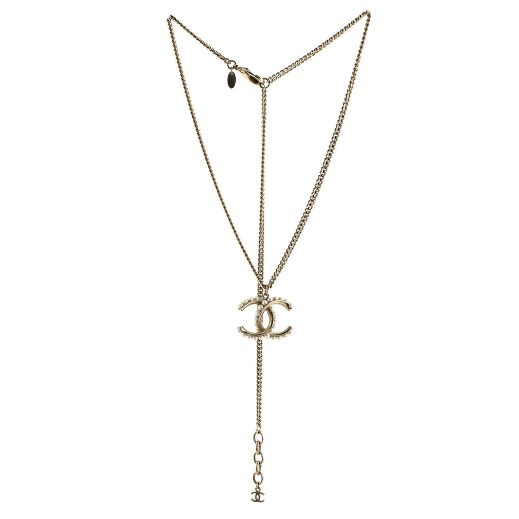 CC Pendant Necklace Metal with Enamel and Faux Pearl