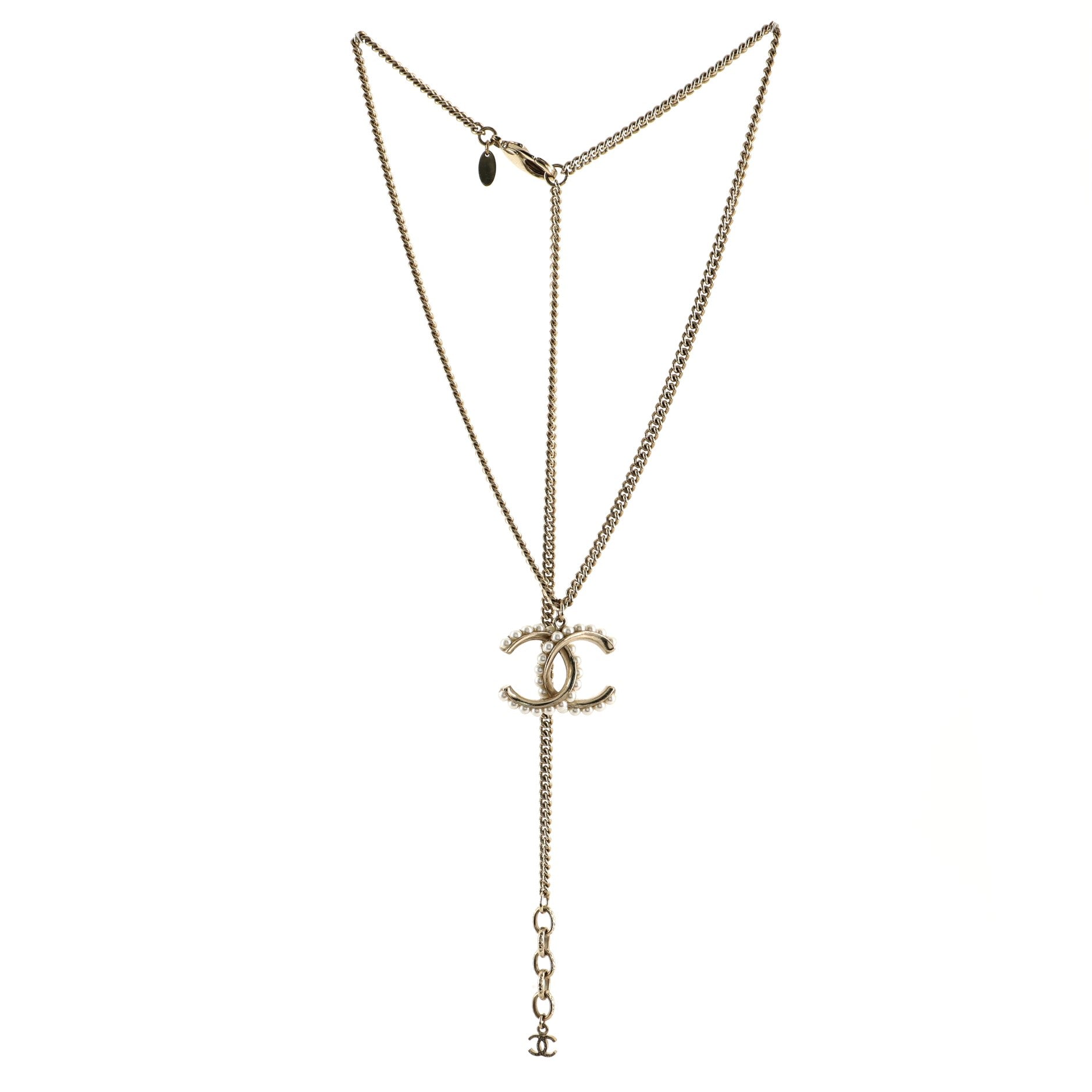 CC Pendant Necklace Metal with Enamel and Faux Pearl
