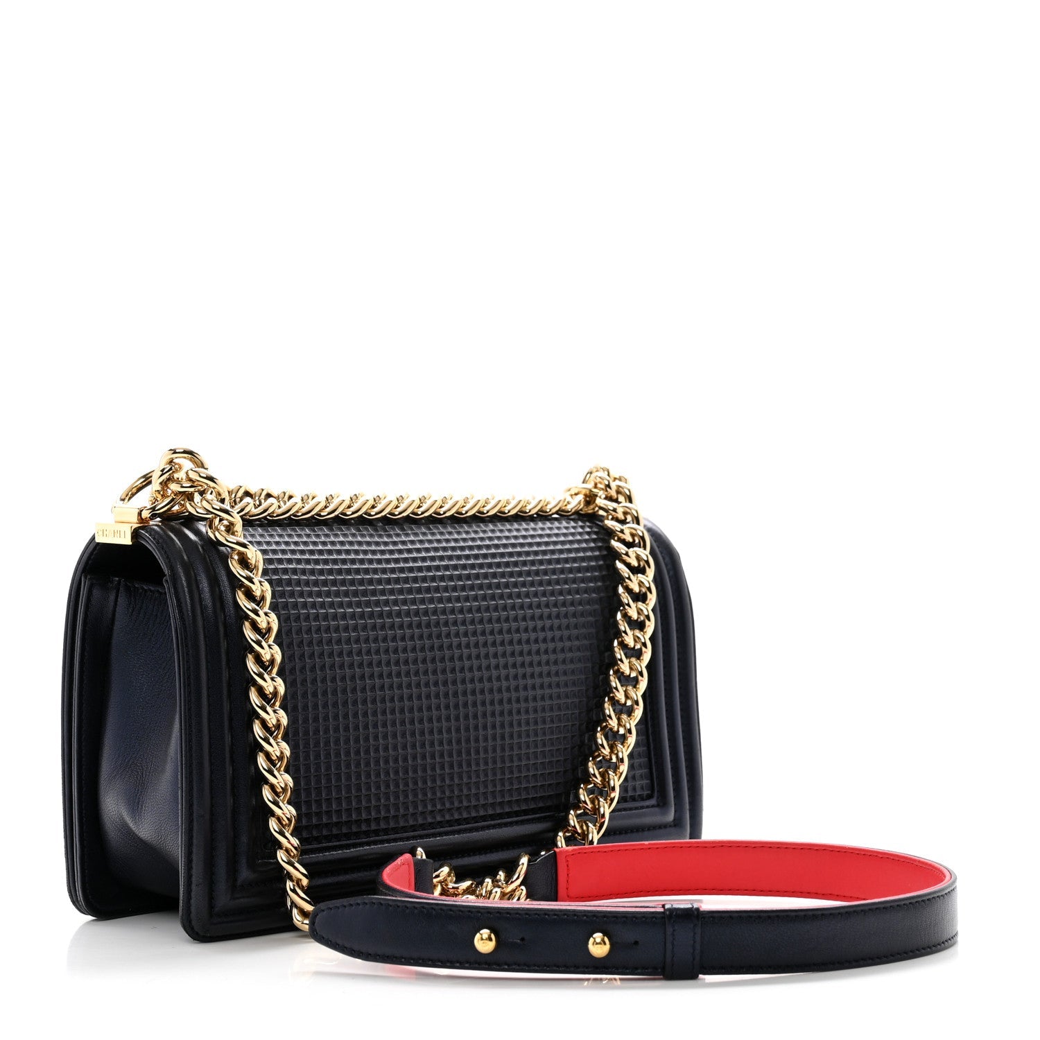 Lambskin Embossed Medium Boy Cube Flap Navy