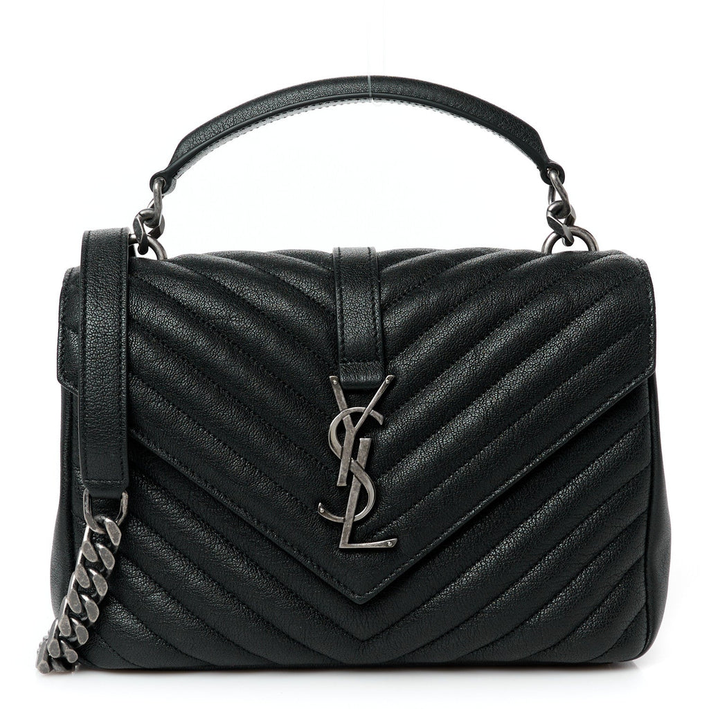 Sheepskin Matelasse Chevron Monogram Medium College Bag Black