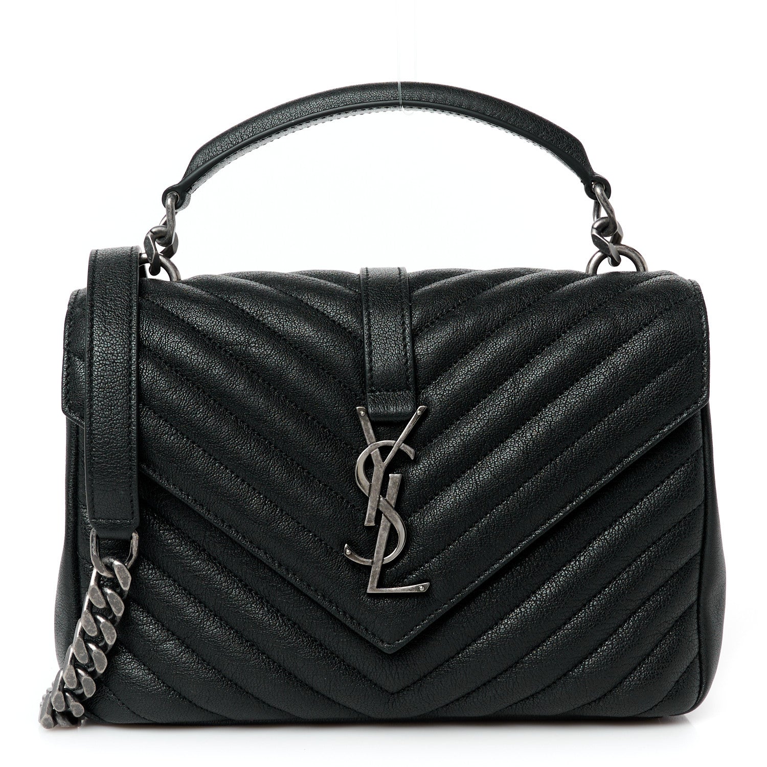 Sheepskin Matelasse Chevron Monogram Medium College Bag Black