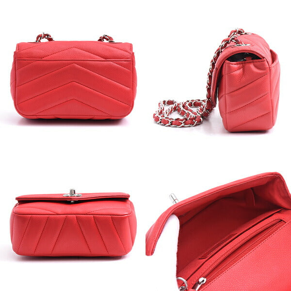 Chanel Caviar Skin Chevron V Stitch Chain Mini Shoulder Bag