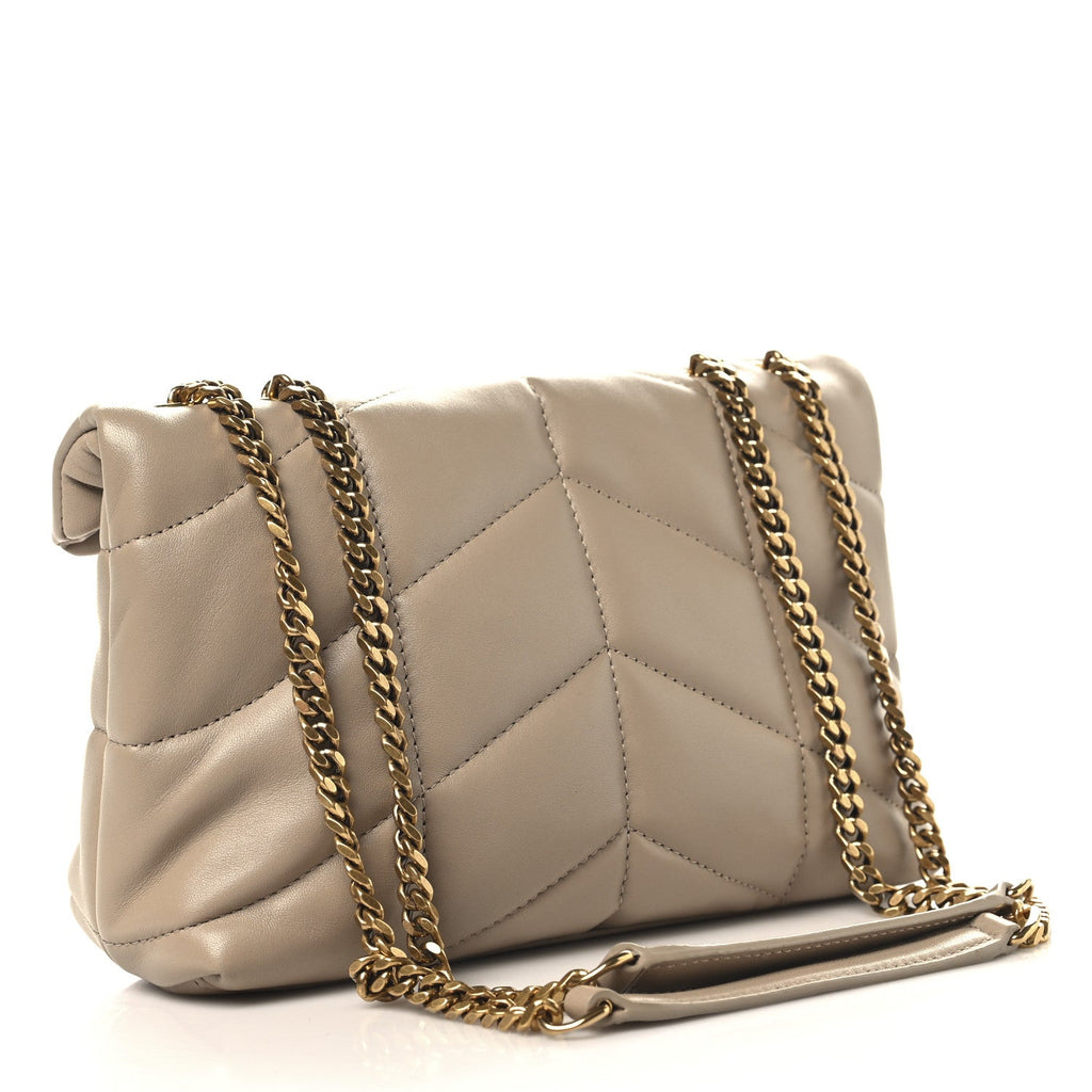 Lambskin Quilted Toy Loulou Puffer Monogram Chain Satchel Dark Beige
