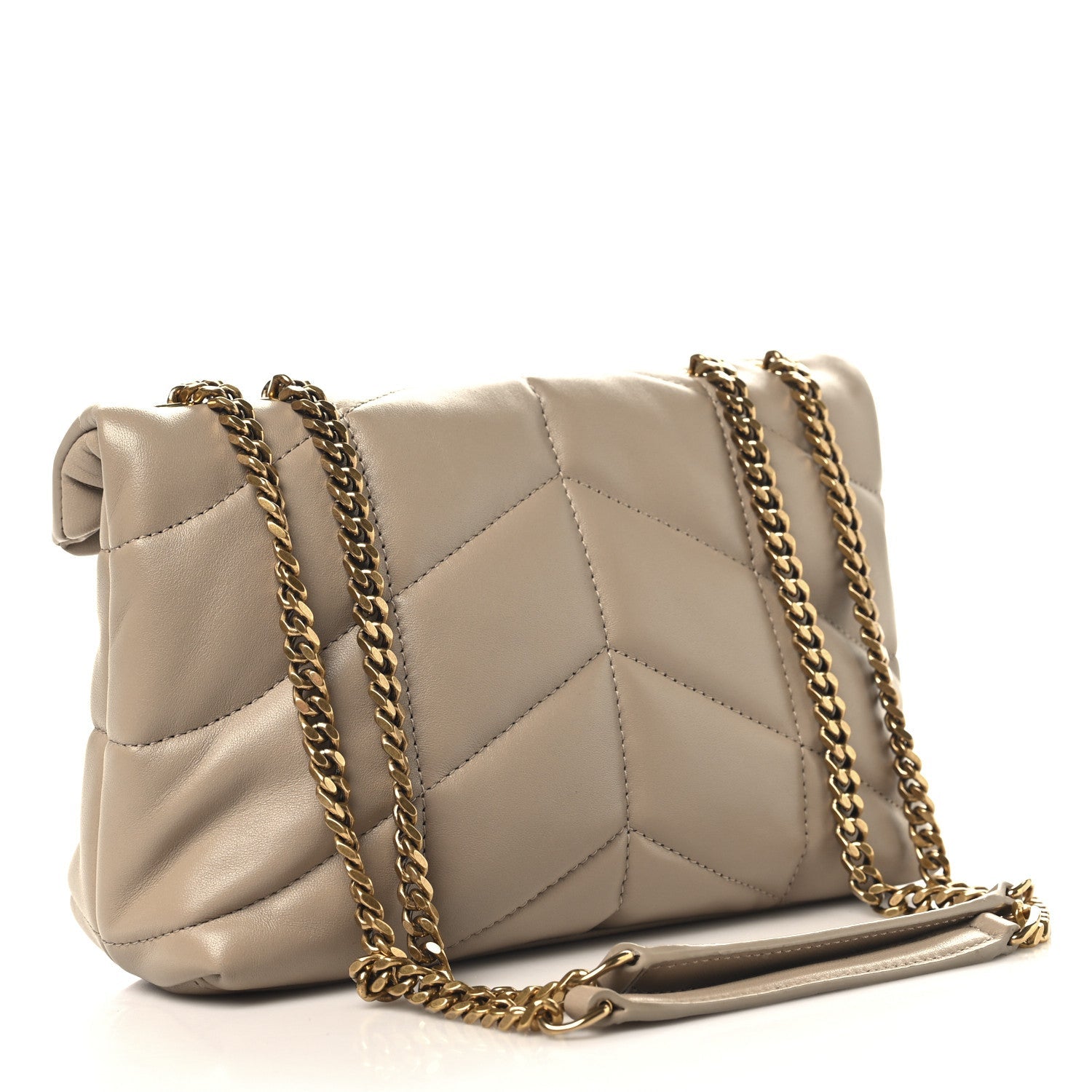 Lambskin Quilted Toy Loulou Puffer Monogram Chain Satchel Dark Beige