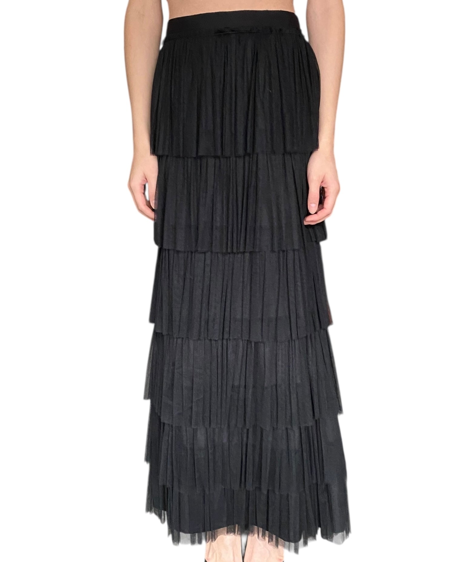Lanvin Black Silk Tiered Maxi Skirt - 38 / US 4