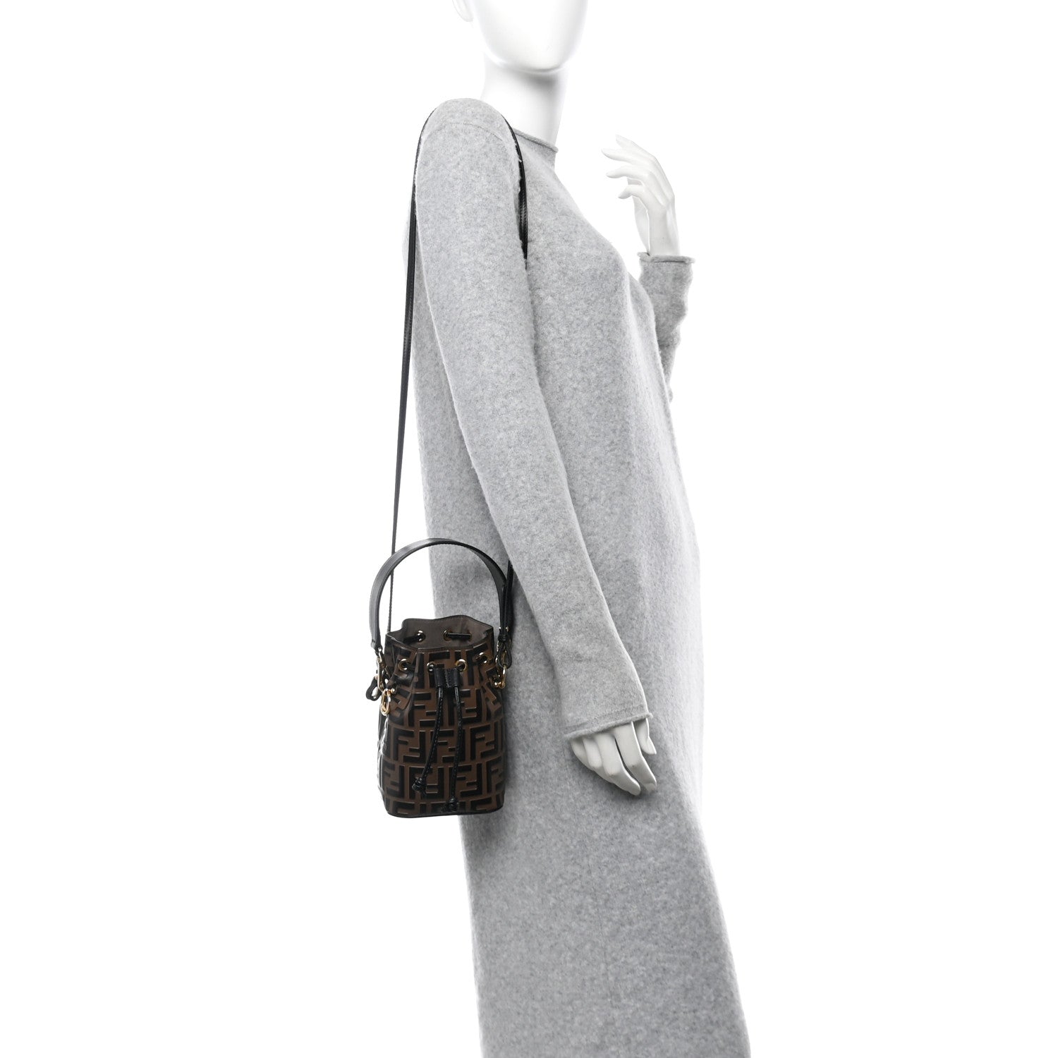 Vitello Liberty F is Fendi Bi-Color FF 1974 Embossed Mini Mon Tresor Bucket Bag Maya Black