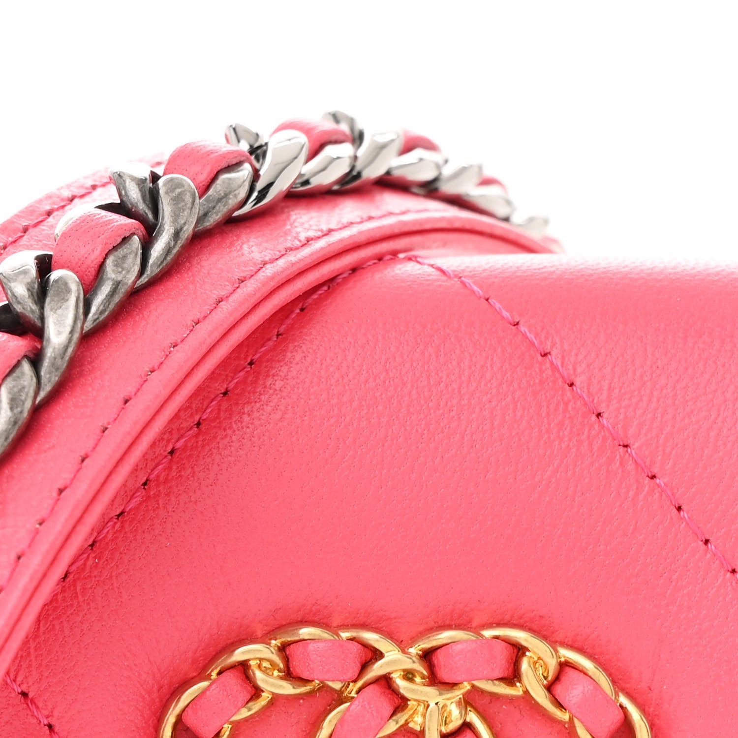 Lambskin Quilted Chanel 19 Flap Coin Purse With Chain Dark Pink