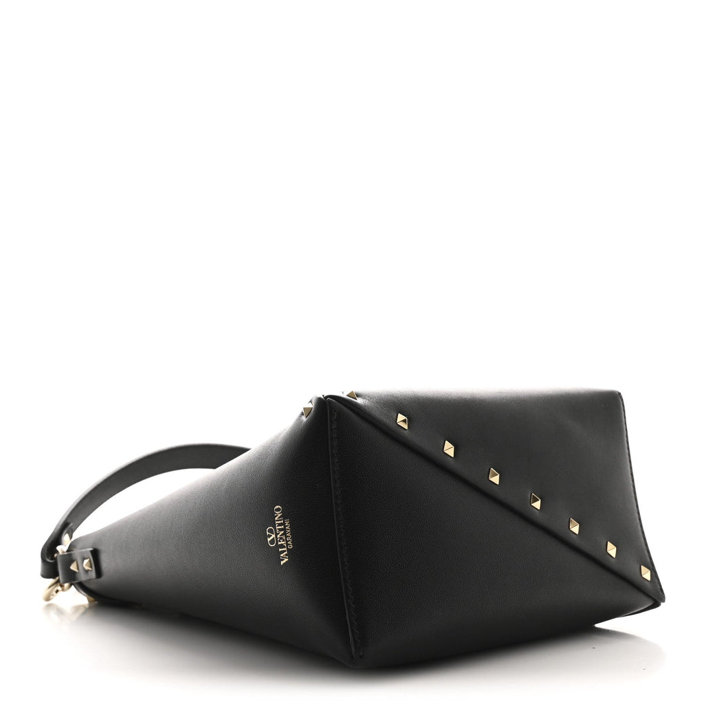 Calfskin Rockstud Wispy Bucket Bag Black