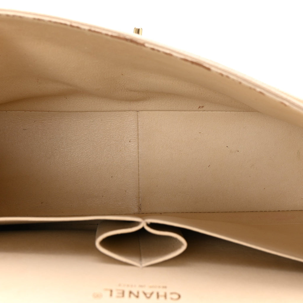 Caviar Quilted Jumbo Double Flap Light Beige