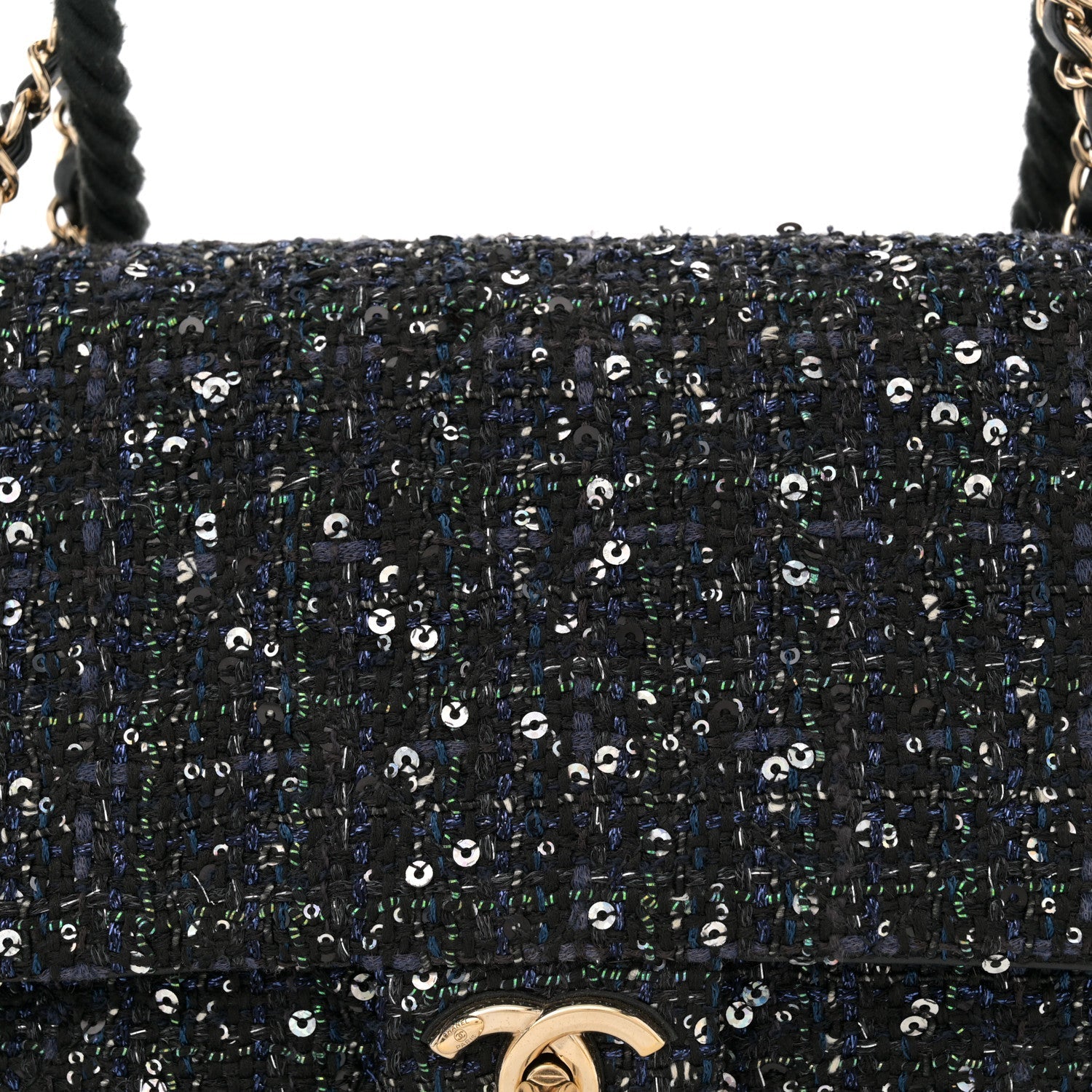 Tweed Medium Pearl Handle Flap Black Ecru