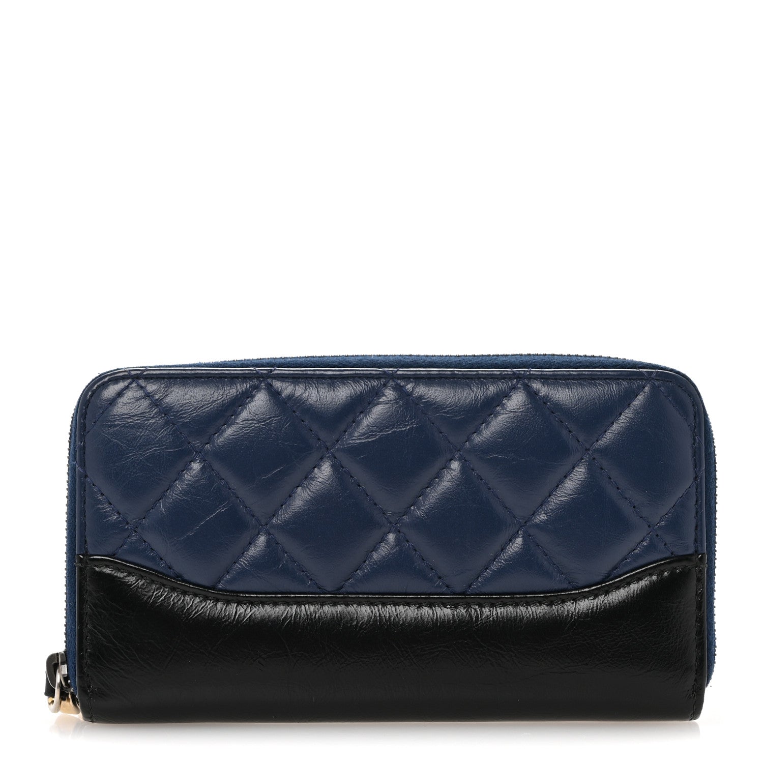 Aged Calfskin Quilted Small Gabrielle Zip Around Wallet Blue Black