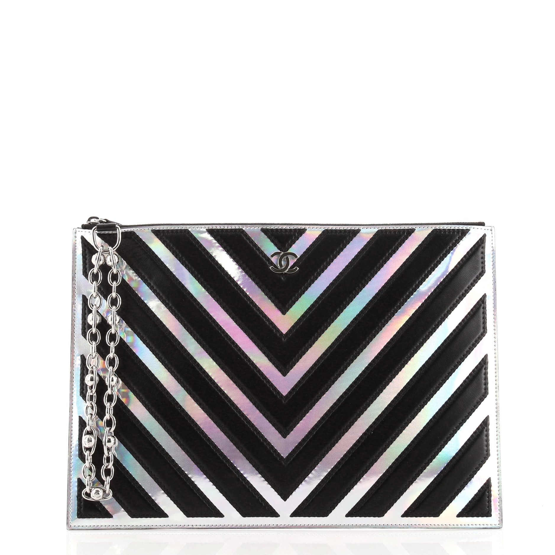 O Case Clutch Chevron Lambskin with Holographic PVC Medium
