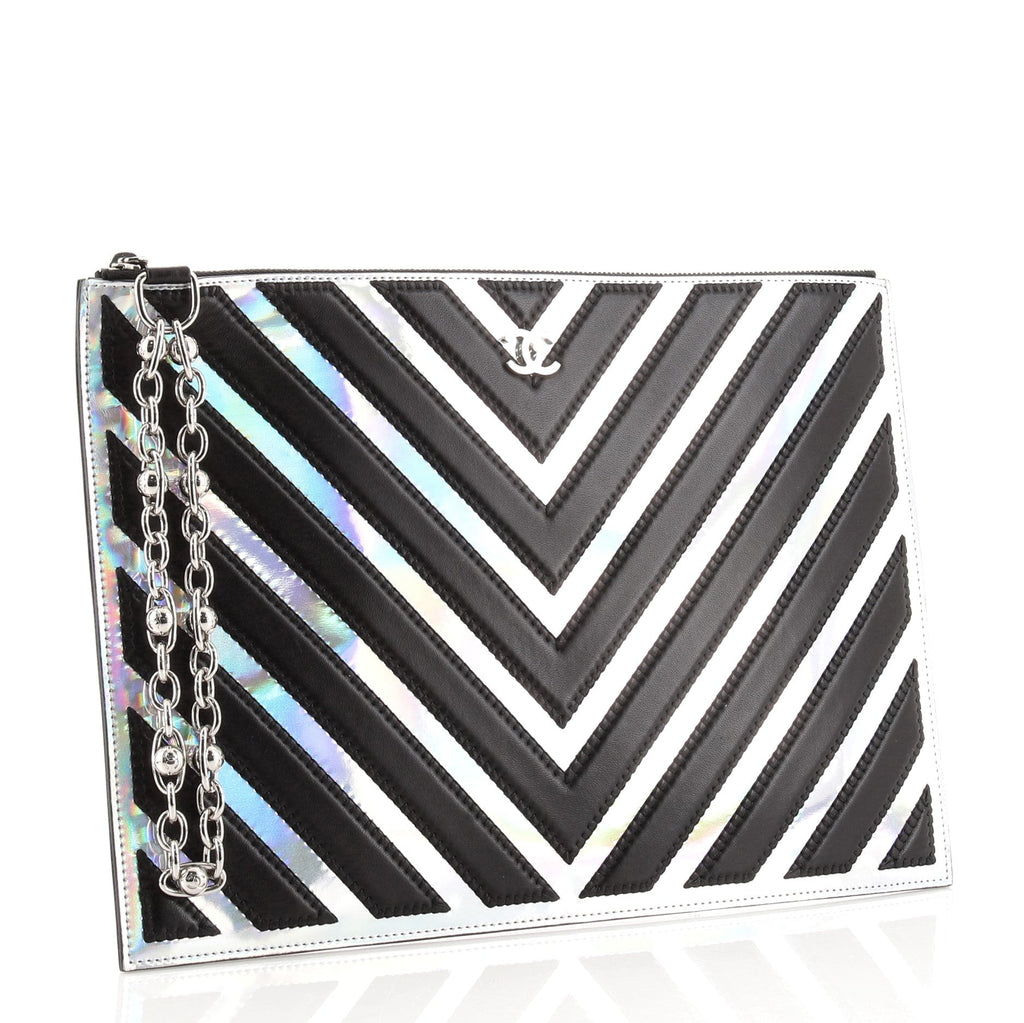 O Case Clutch Chevron Lambskin with Holographic PVC Medium