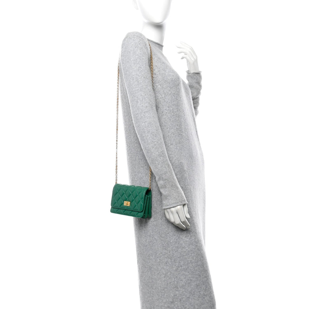 Aged Calfskin Quilted Mini Reissue Wallet On Chain WOC Green