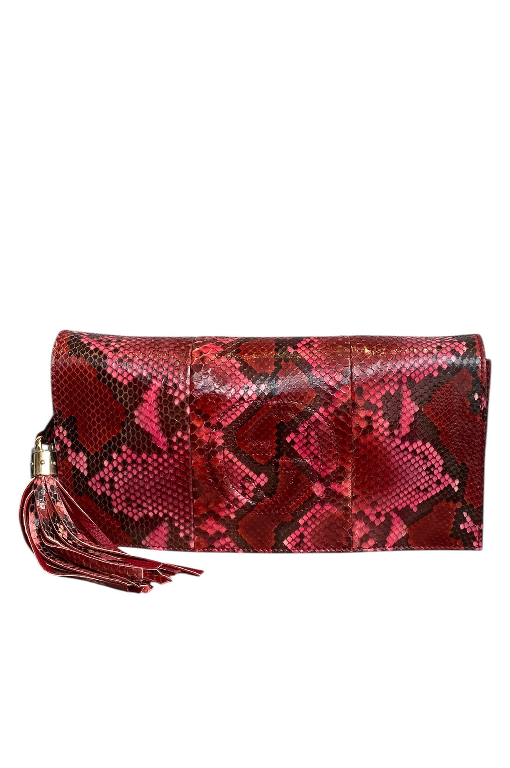 Gucci Red Python Tassel Clutch