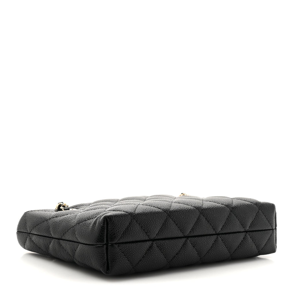 Caviar Quilted Classic Clutch Tote With Chain Black