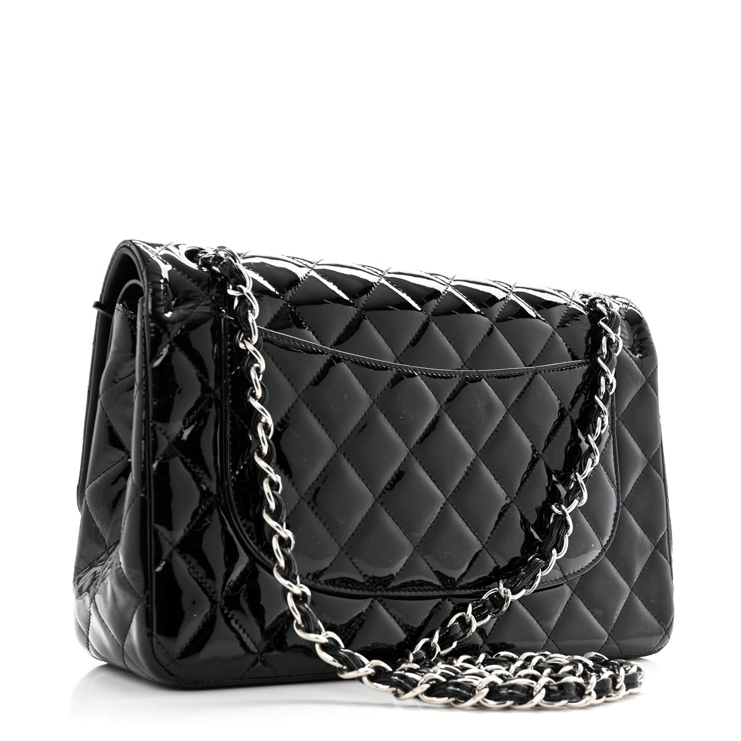 Patent Quilted Jumbo Double Flap Black