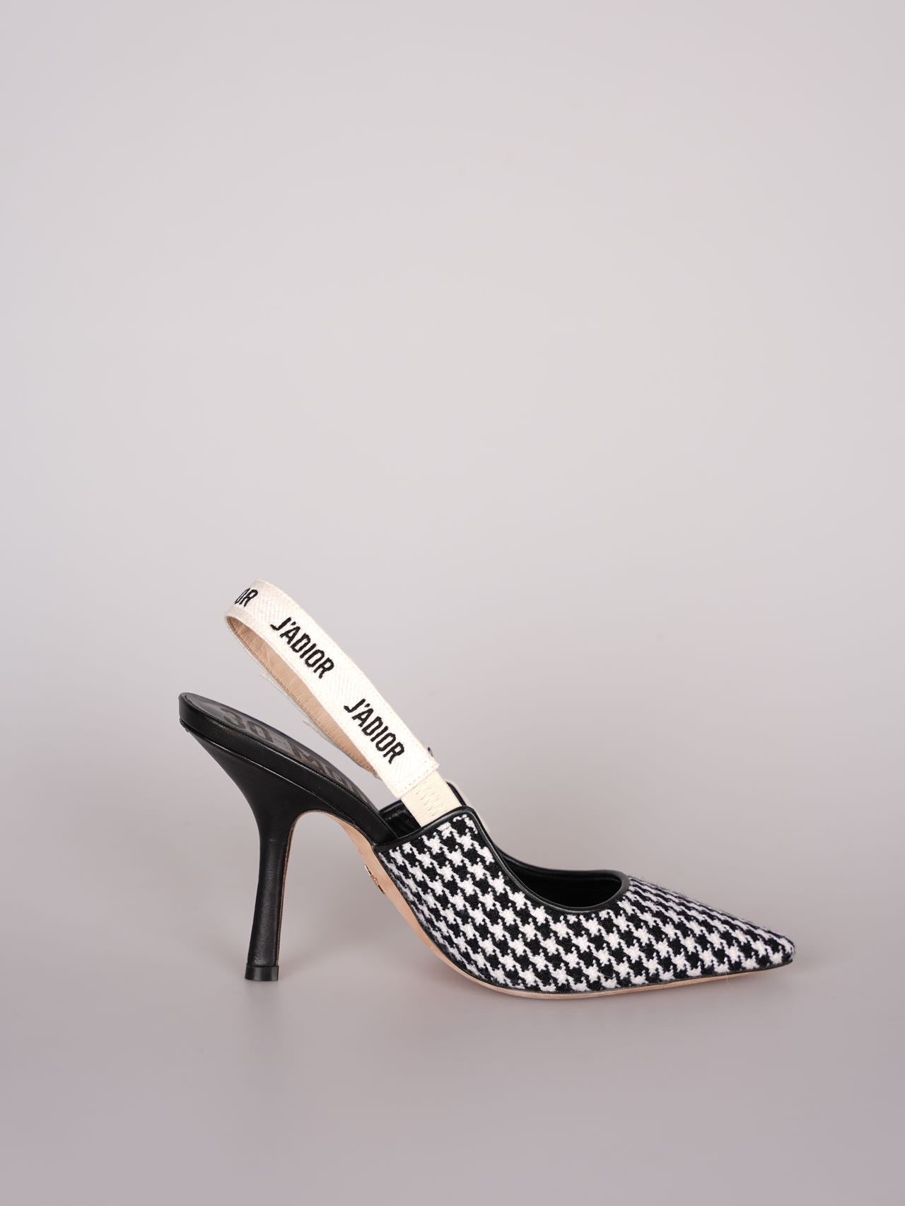 Dior J'Adior Sandals in Black and White Houndstooth Canvas Size 38