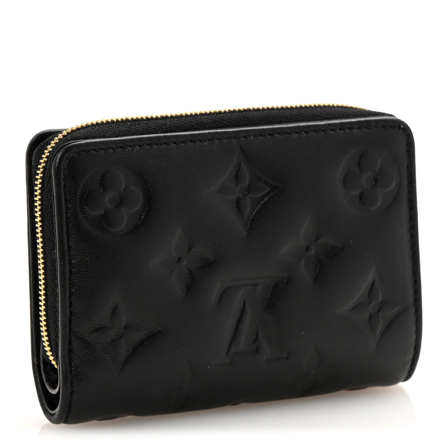 Lambskin Embossed Monogram Lou Coussin Wallet Black