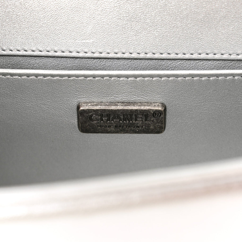 Metallic Lambskin Embellished Medium Boy Flap Silver