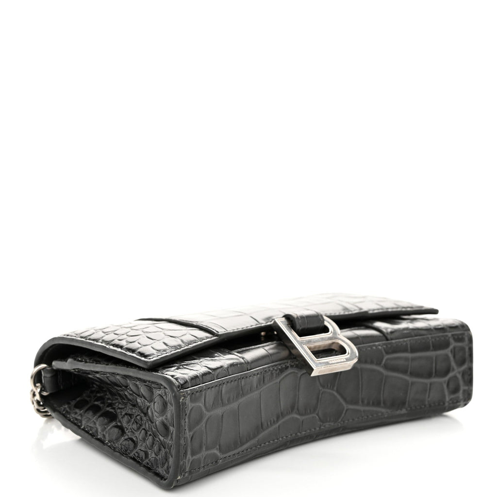 Shiny Calfskin Crocodile Embossed Hourglass Chain Bag Gris