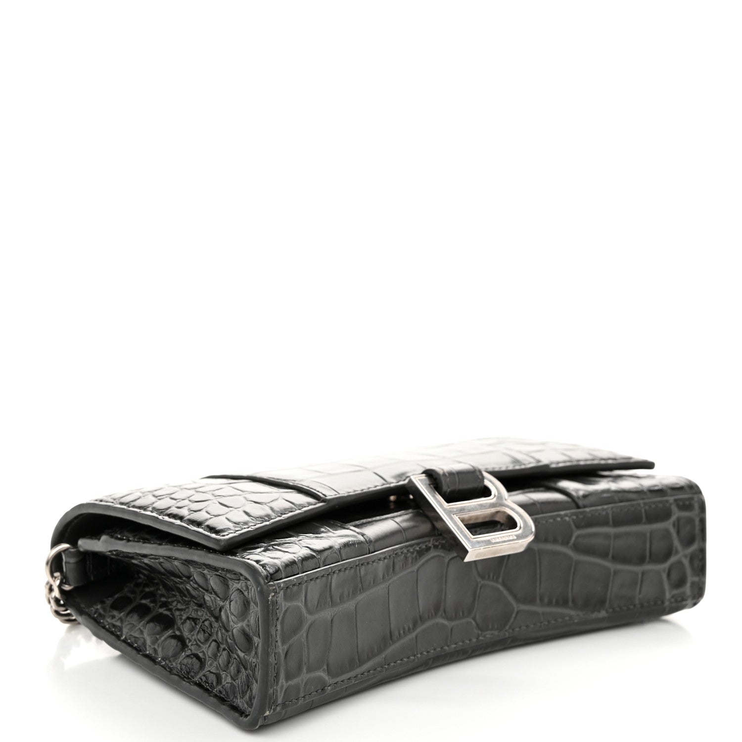 Shiny Calfskin Crocodile Embossed Hourglass Chain Bag Gris