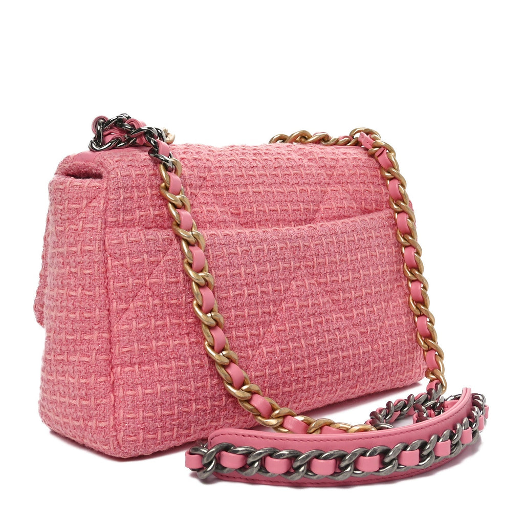 Metallic Tweed Quilted Medium Chanel 19 Flap Pink