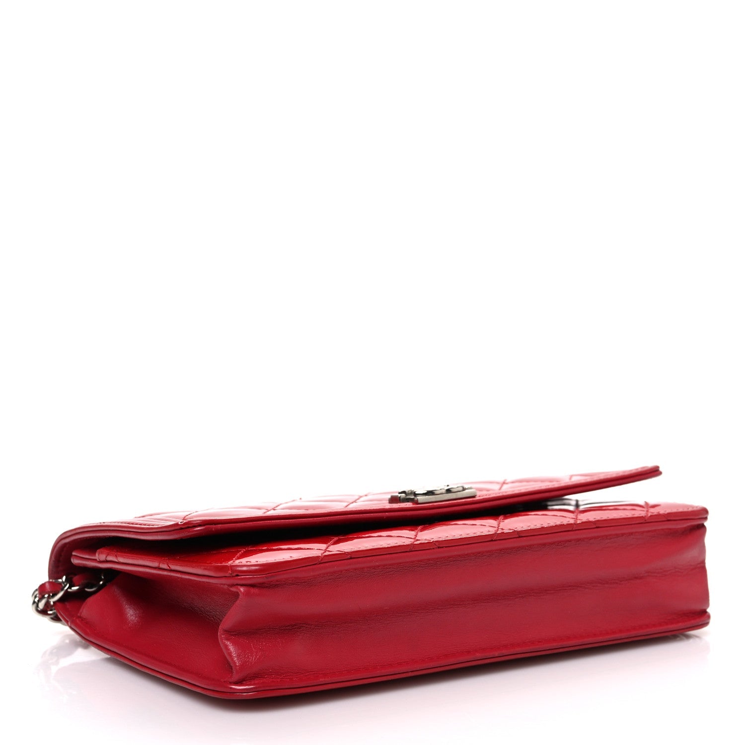 Patent Calfskin Quilted Boy Wallet On Chain WOC Red