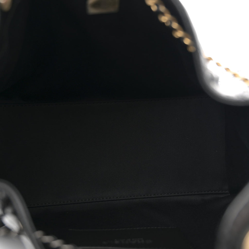 Shiny Crumpled Calfskin Quilted Small Chanel 25 Handbag Black