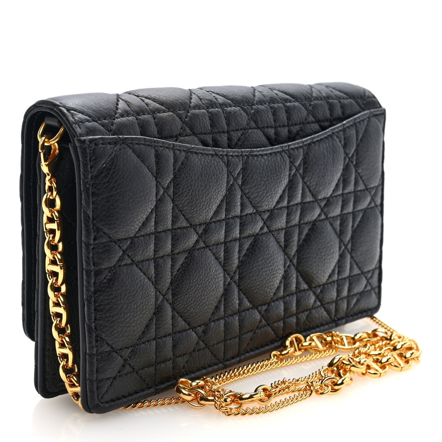 Supple Calfskin Caro Pouch with Chain Black