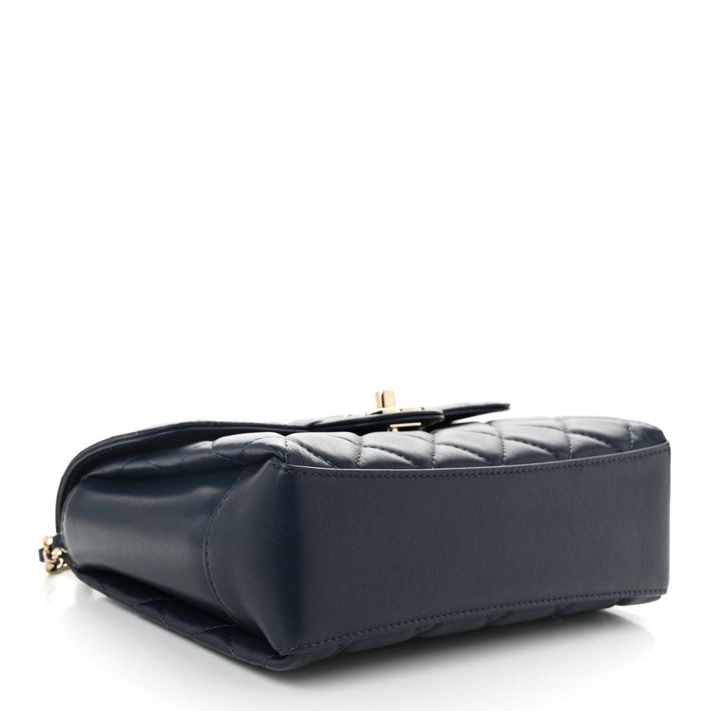Lambskin Quilted Small Top Handle Square Flap Navy Blue