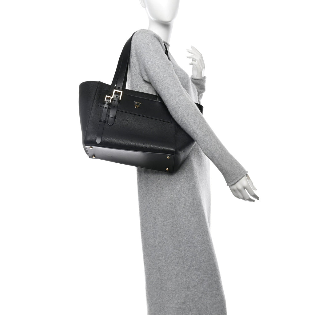 Grained Calfskin Buckle Tote Black